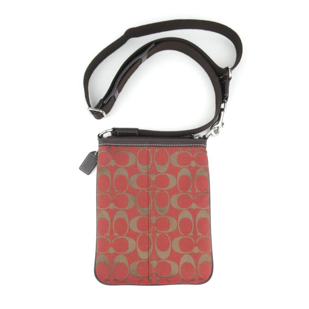 Coach Signature Jacquard Red Brown Stripe Swingpack  6016 - Picture 10 of 16
